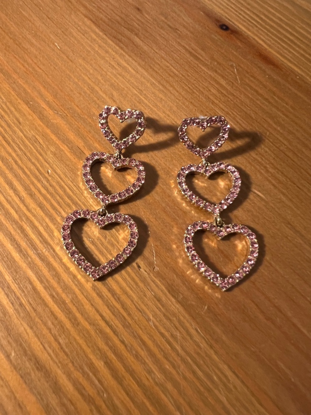 Pink Heart Gem Dangle Earrings